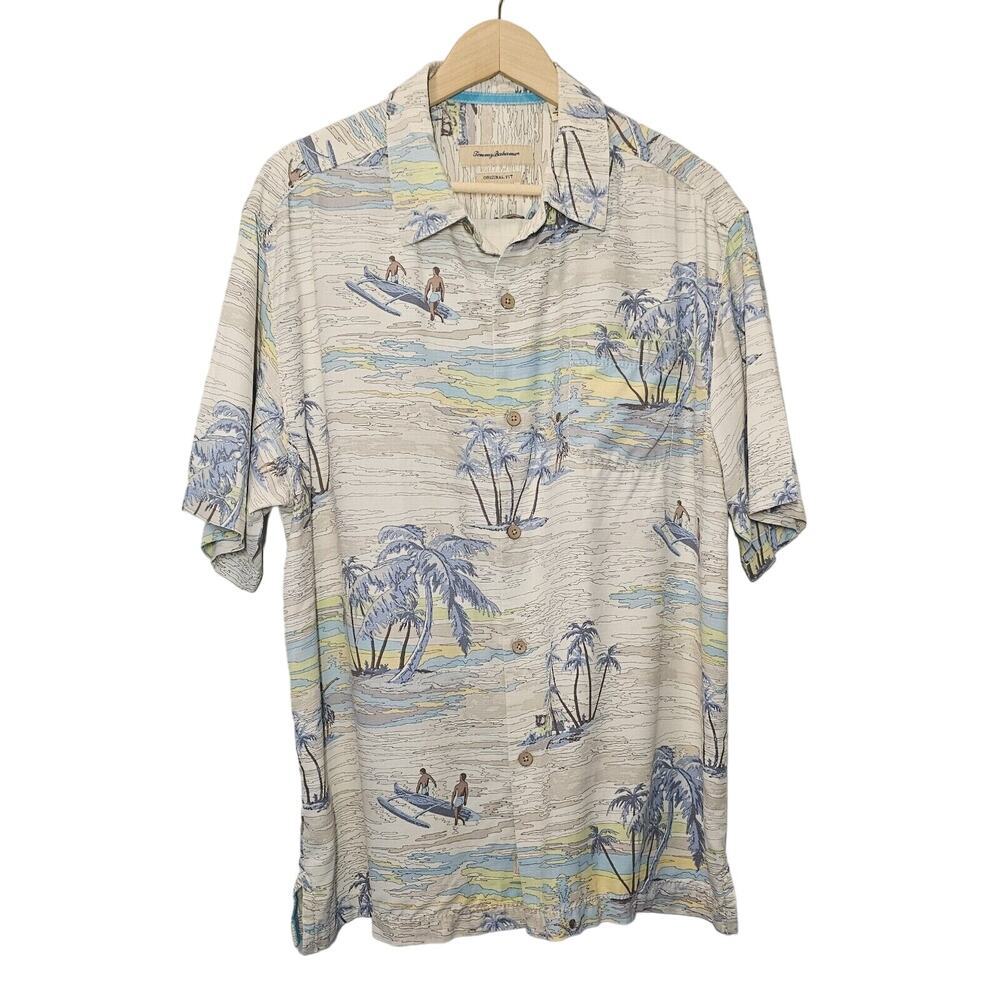 Tommy Bahama Vista Viewpoint Silk Blue Beachy Button Up Original Fit Shirt XL